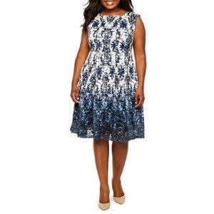 NWT Danny & Nicole Sleeveless Ombre Blue White Fit & Flare Lace Dress 24W